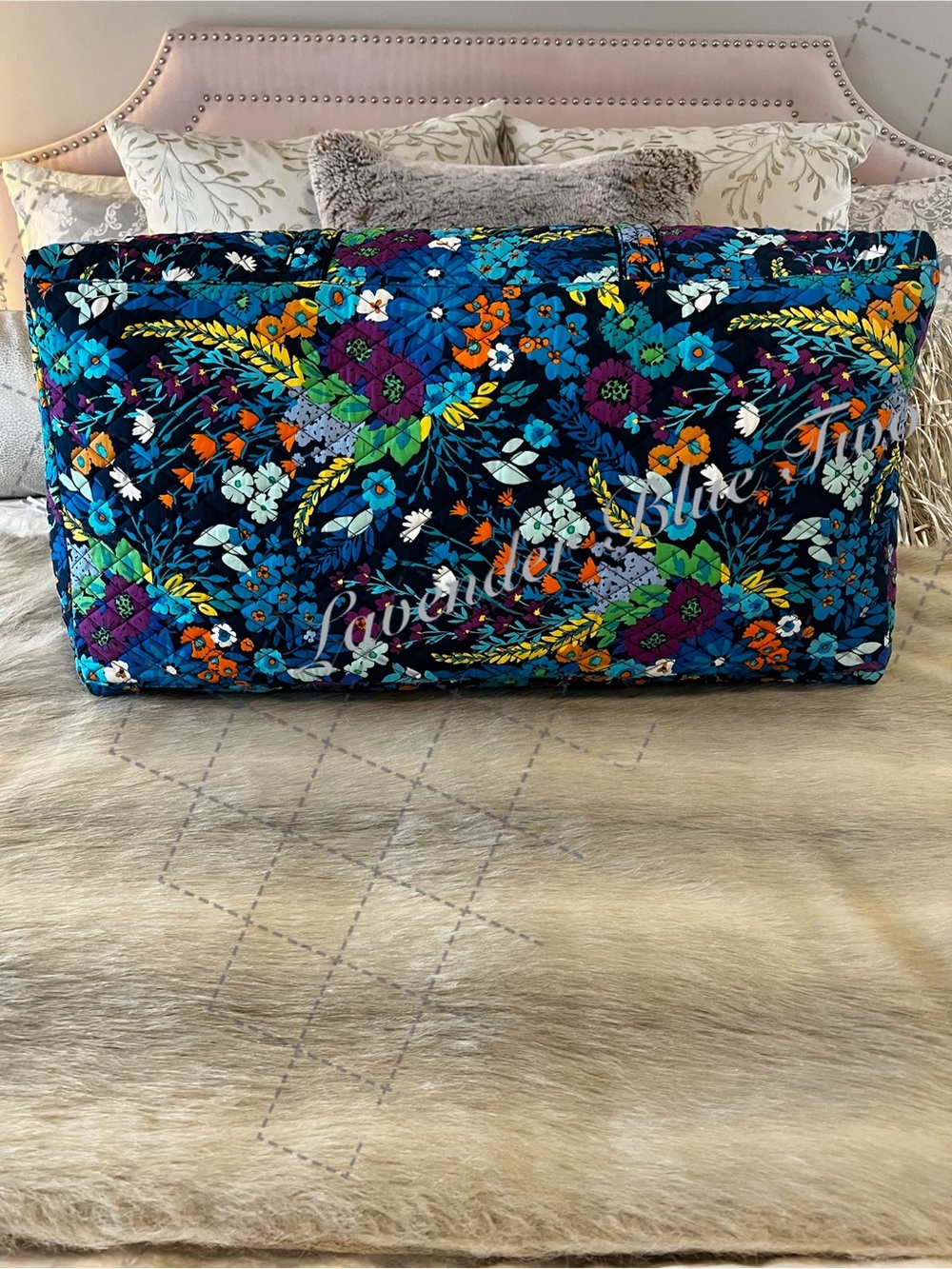 VERA BRADLEY Midnight Floral 2013 XL Duffle Bag Navy Turquoise Lightweight Y2K - Picture 12 of 15